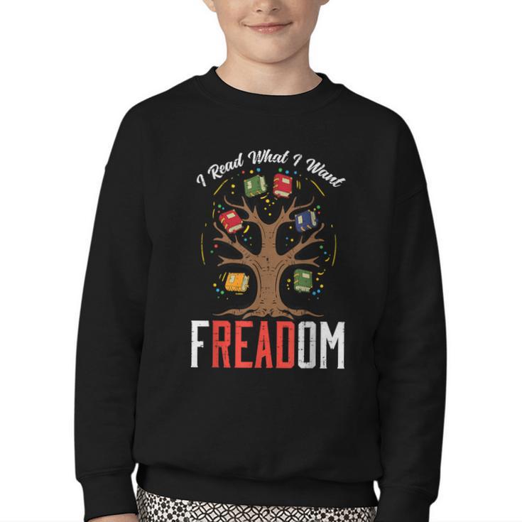 Freadom Tree Read Reading Librarian Book Across America Youth Crewneck Sweatshirt
