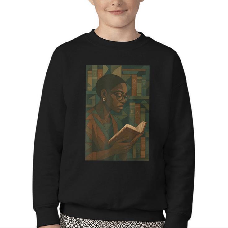 Geometric History Educated Women Teacher Book Melanin Youth Crewneck Sweatshirt