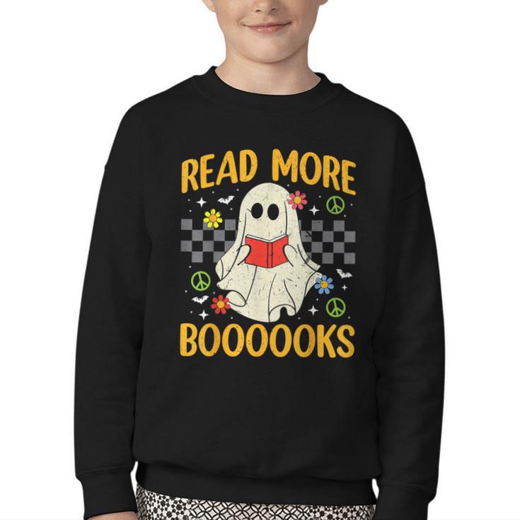 Ghost Reading Books Teacher Student Halloween Read More Book Youth Crewneck Sweatshirt