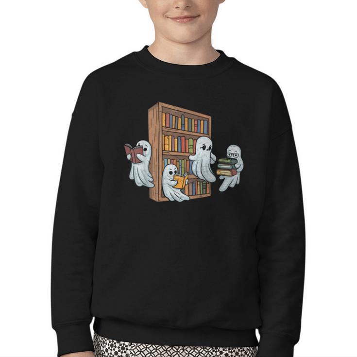 Ghosts Reading Books Teacher Halloween Librarian Book Lover Youth Crewneck Sweatshirt