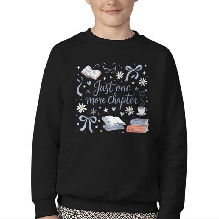 Girl Coquette Bow Just One More Chapter Book Bookish Reading Youth Crewneck Sweatshirt