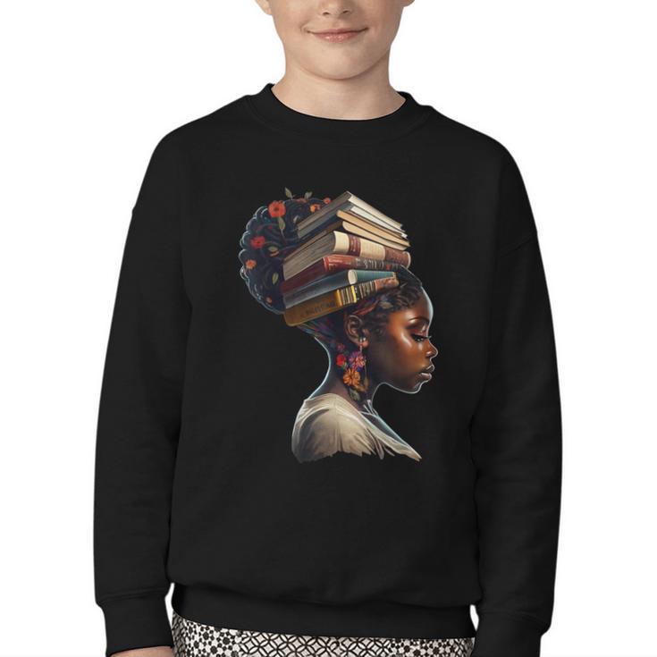 Girl Crown Of Books African Teacher Black History BHM Youth Crewneck Sweatshirt
