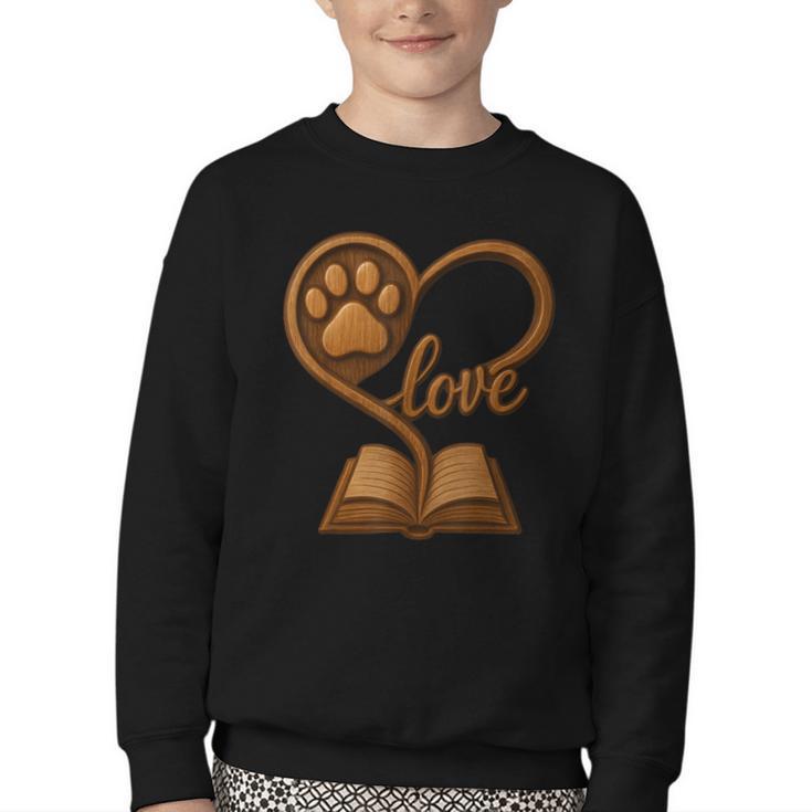 Girl Who Loves Dogs & Books Heart Dog Lover Reader Reeding Youth Crewneck Sweatshirt