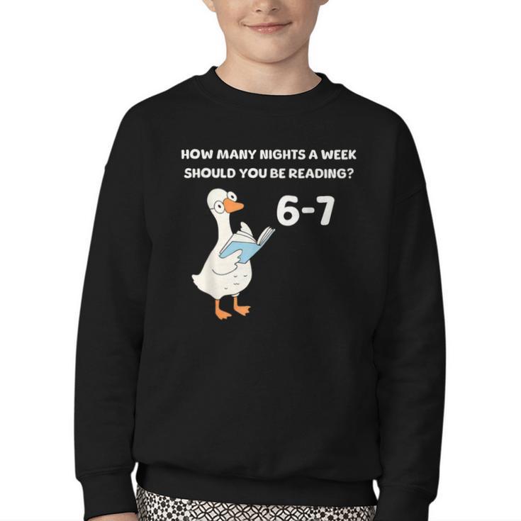 Goose Reading 67 Six Seven Meme Teacher Book Lover Youth Crewneck Sweatshirt