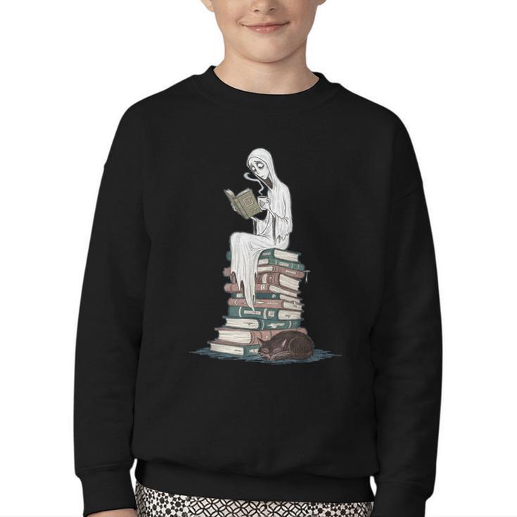 Gothic Librarian Halloween Books Tee For Teachers Youth Crewneck Sweatshirt