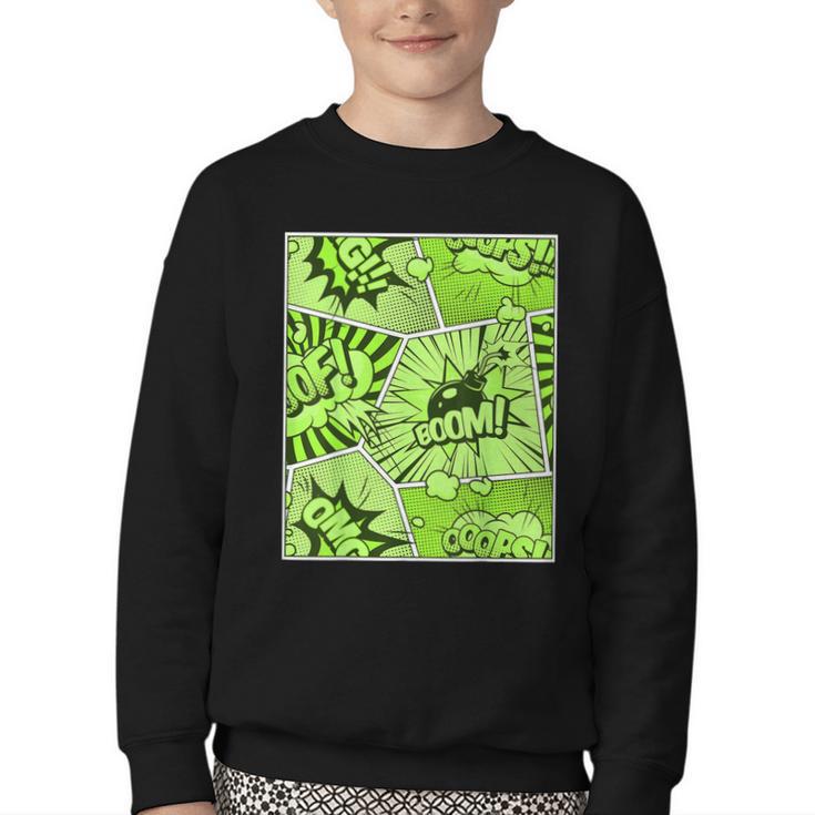 Green Comic Book Green Graphic Youth Crewneck Sweatshirt