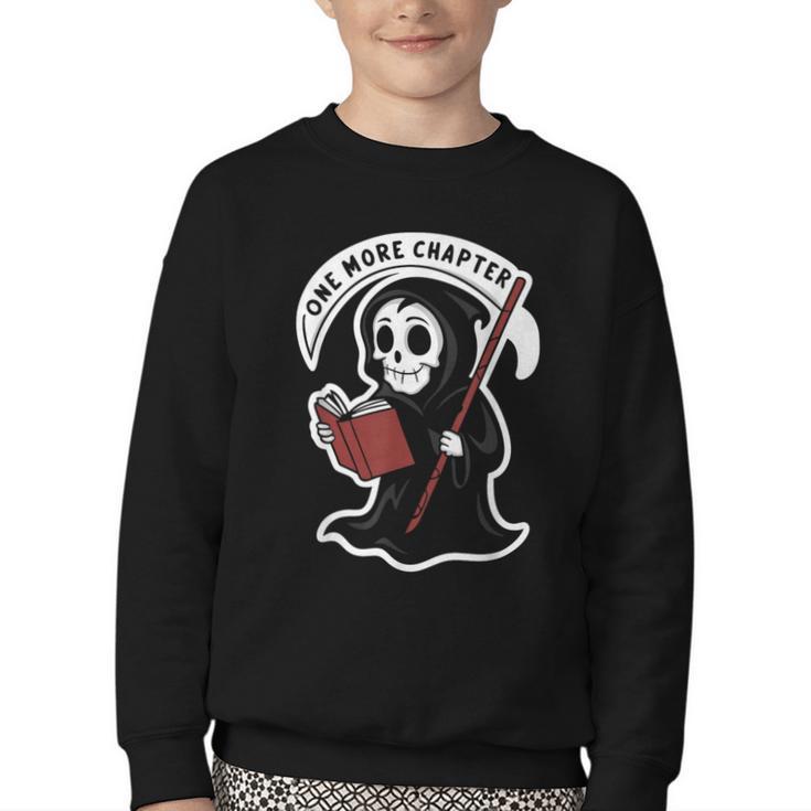 Grim Reaper Bookworm Cute Book Reading Halloween Youth Crewneck Sweatshirt