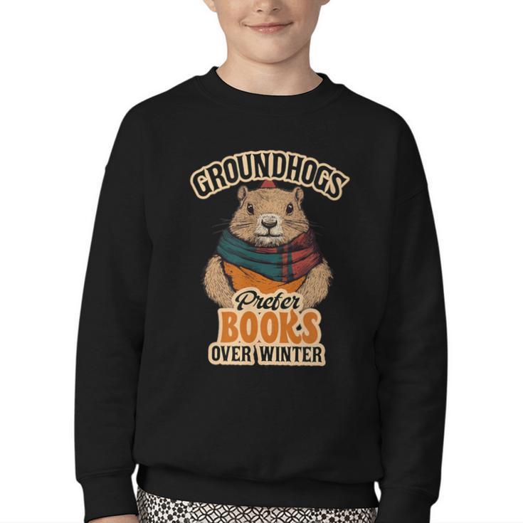 Groundhogs Prefer Books Over Winter February Youth Crewneck Sweatshirt