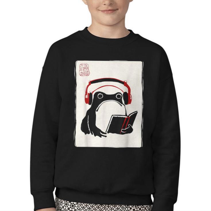 Grumpy Frog Books Music Kawaii Ink Japanese Youth Crewneck Sweatshirt