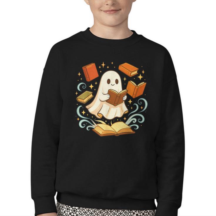 Halloween Cute Ghost Shirt Reading Books Ghost Youth Crewneck Sweatshirt