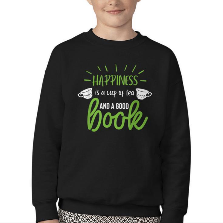 Happiness Is a Cup Of Tea And a Good Book Youth Crewneck Sweatshirt