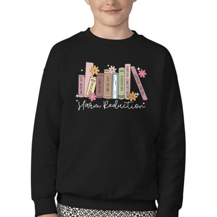 Harm Reduction Floral Book Overdose Awareness Nurse Youth Crewneck Sweatshirt