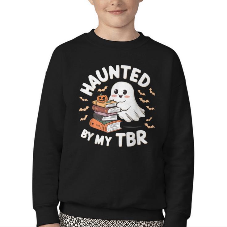 Haunted By My TBR Cute Ghost Book Reading Teacher Halloween Youth Crewneck Sweatshirt