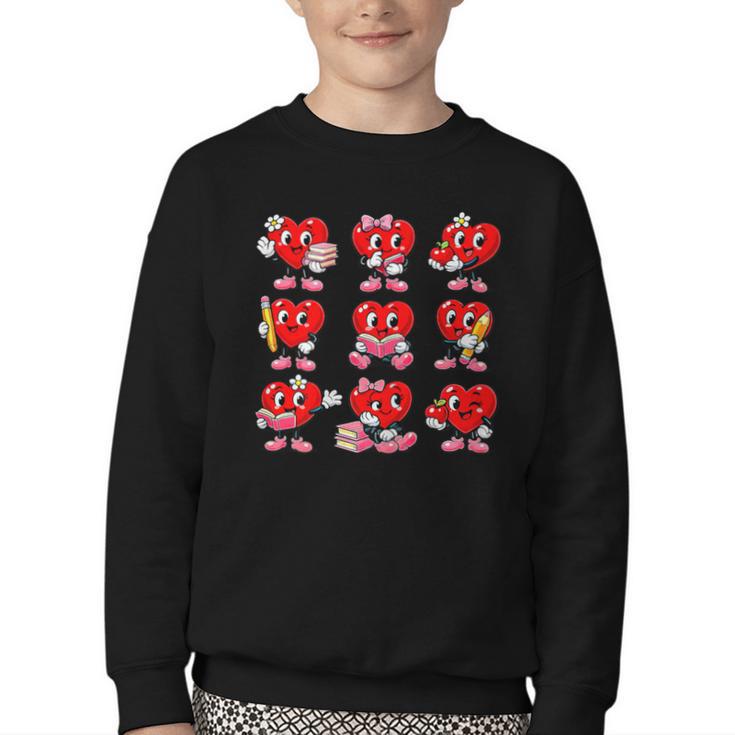 Heart Reading Books Valentine’s Day Girl And Boy Book Lovers Youth Crewneck Sweatshirt