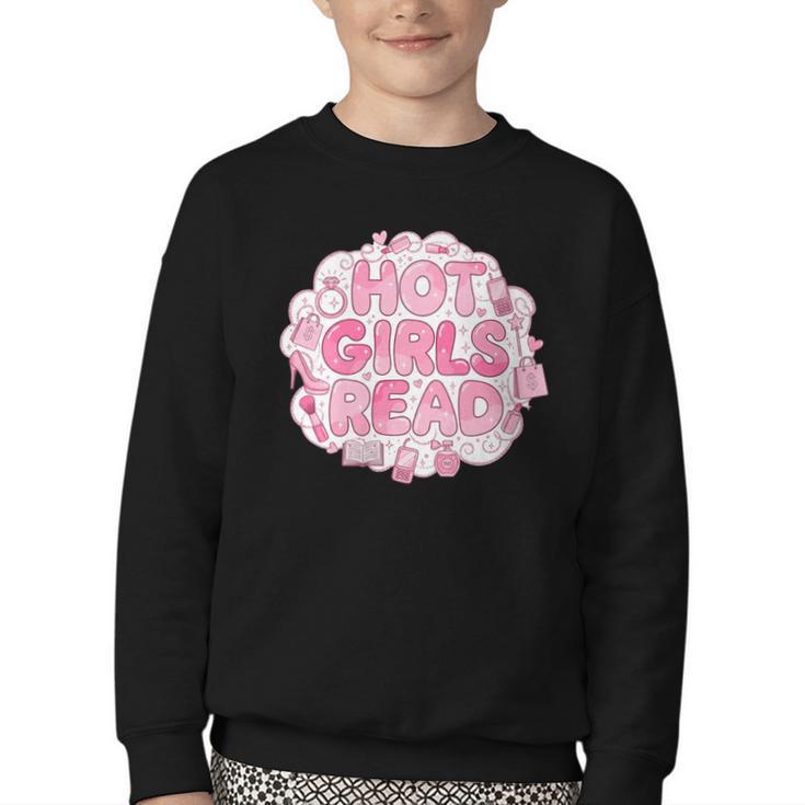 Hot Girls Read Pink Aesthetic Book Lover Reading Youth Crewneck Sweatshirt