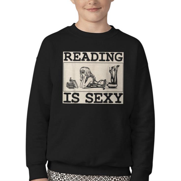 Hot Pin Up Girl Comic Book Vintage Reading Is Sexy Youth Crewneck Sweatshirt