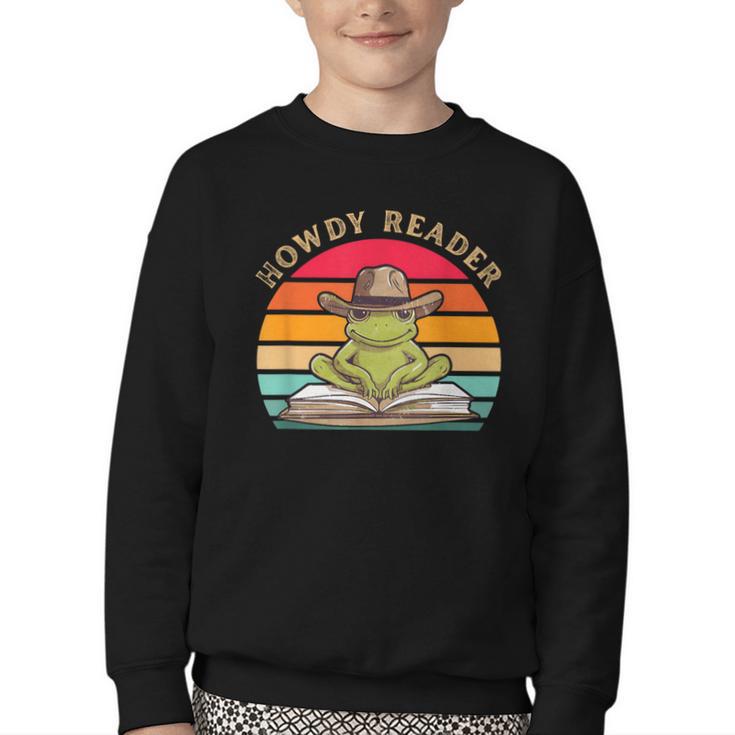 Howdy Reader Frog Reading Book Vintage Youth Crewneck Sweatshirt