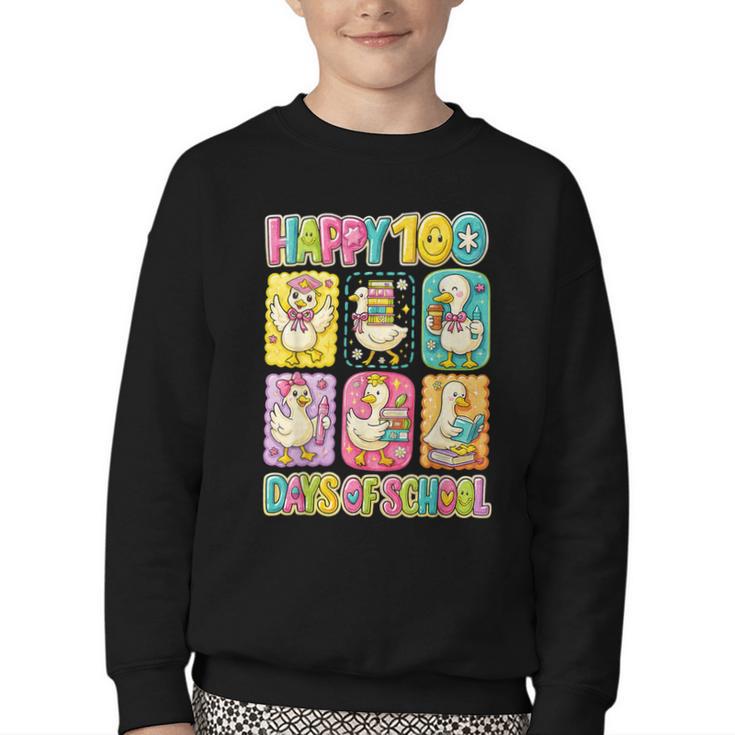 HUGvyn Happy 100 Days Of School Teacher Goose Preppy Books Youth Crewneck Sweatshirt