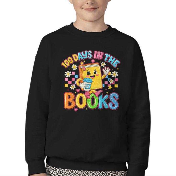 HUGvyn Preppy 100 Days In The Books Teacher Reading Coffee Youth Crewneck Sweatshirt