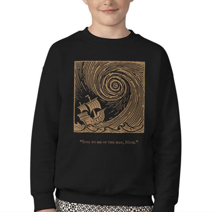 Iliad Odyssey Homer Ancient Greek History Book Odyssey Youth Crewneck Sweatshirt