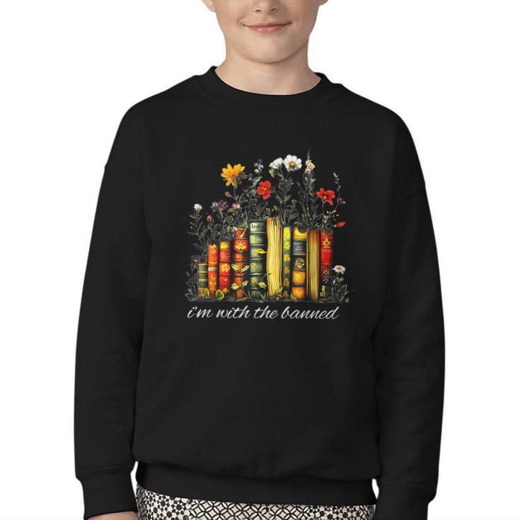 I'm With The Banned Banned Books Colorful Literary Fr Youth Crewneck Sweatshirt
