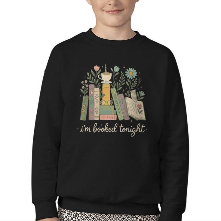 I'm Booked Tonight Floral Books Cozy Reading Graphic Youth Crewneck Sweatshirt