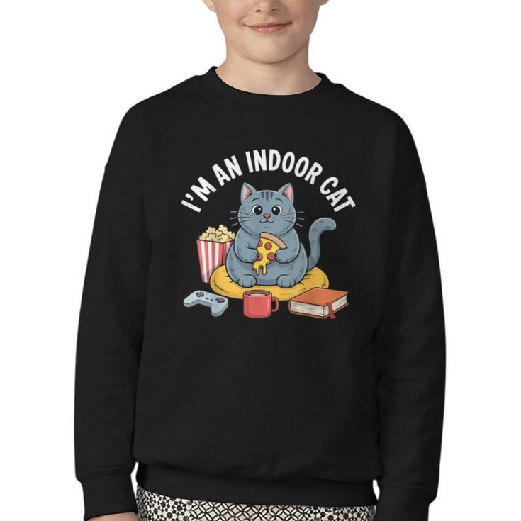 I'm An Indoor Cat Introvert Pizza Popcorn Book Gamer Cat Youth Crewneck Sweatshirt