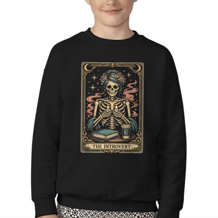 The Introvert Skeleton Tarot Card Coffee Book Lover Youth Crewneck Sweatshirt