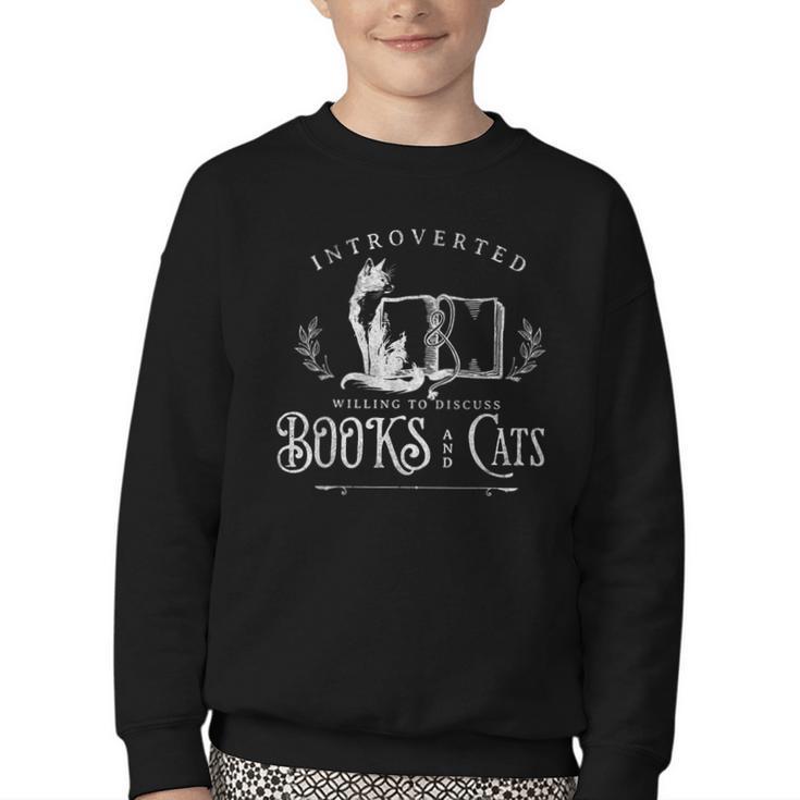 Introverted Willing To Discuss Cats And Books Youth Crewneck Sweatshirt