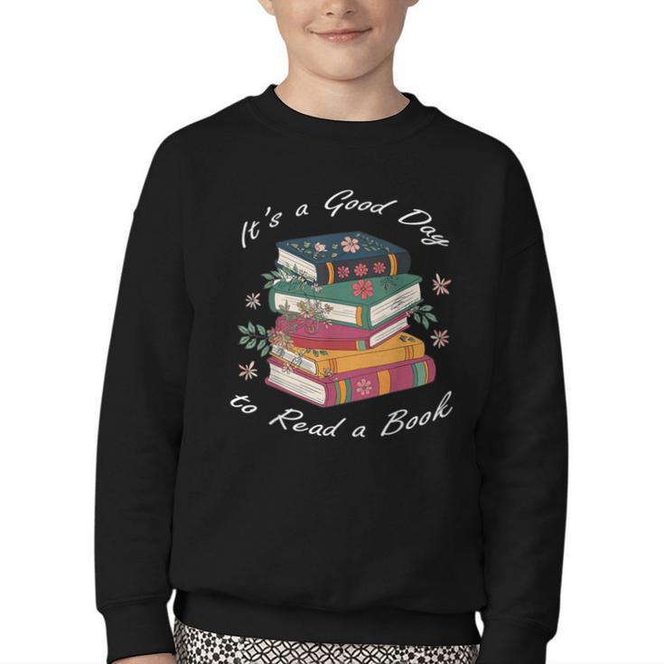 It's a Good Day To Read a Book Floral Stack Tee Youth Crewneck Sweatshirt