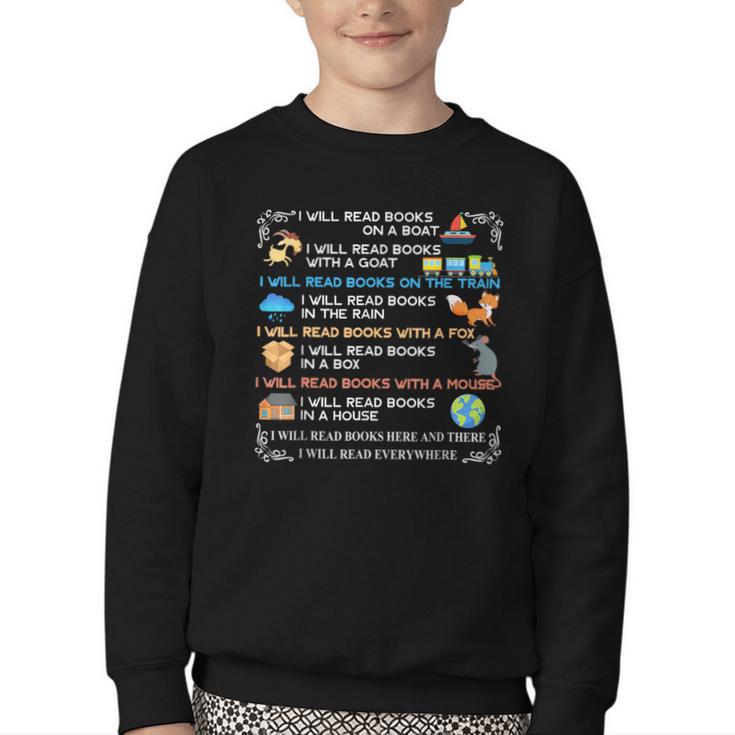 IWill Read Books On A Boat & Everywhere Reading Kids Youth Crewneck Sweatshirt