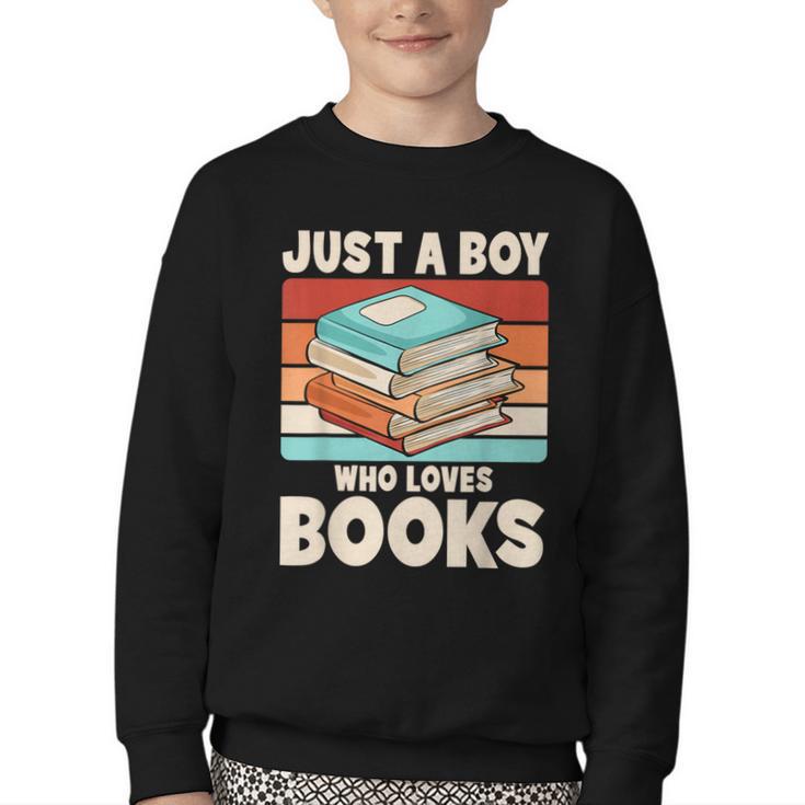 Just A Boy Who Loves Books Reading Bookworm Boys Kids Youth Crewneck Sweatshirt
