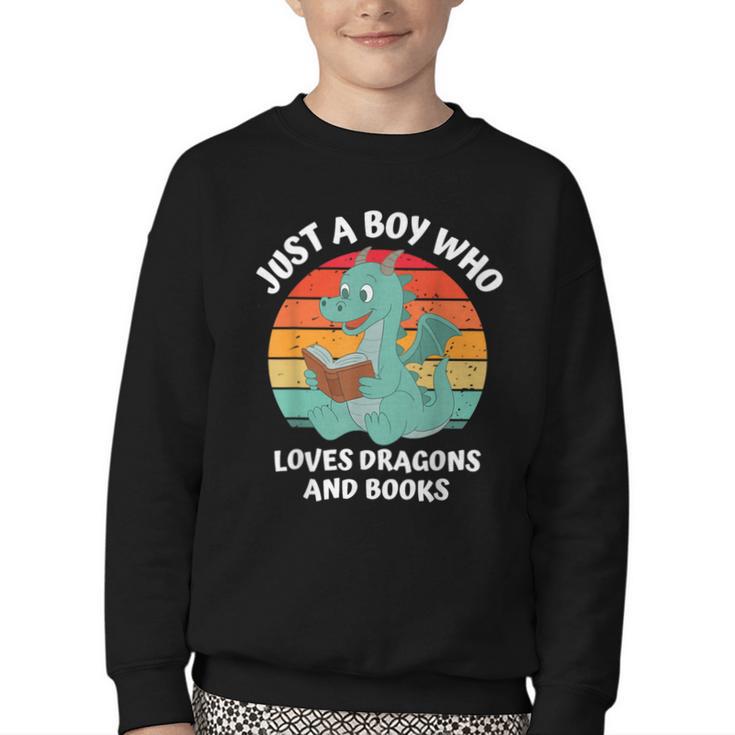 Just A Boy Who Loves Dragons And Books Kids Toddler Baby 5T Youth Crewneck Sweatshirt