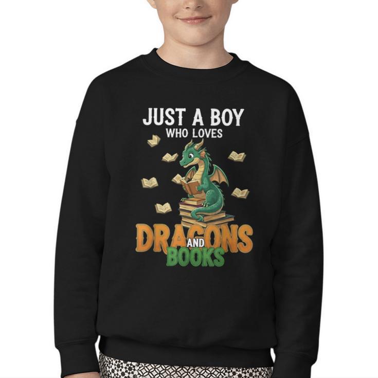 Just a Boy Who Loves Dragons And Books Reading Dragon Youth Crewneck Sweatshirt