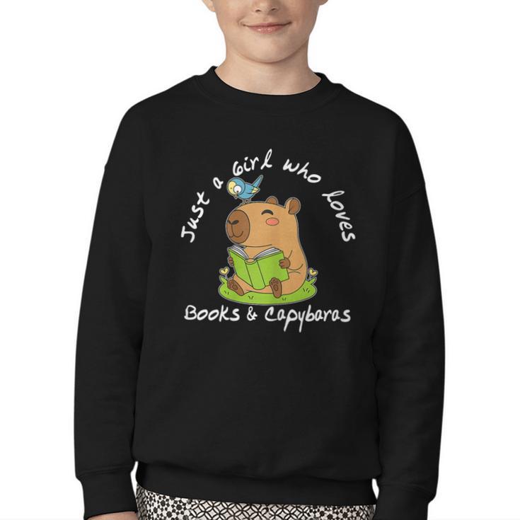 Just a Girl Who Loves Books And Capybaras Youth Crewneck Sweatshirt