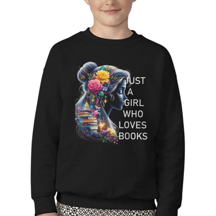 Just a Girl Who Loves Books Youth Crewneck Sweatshirt