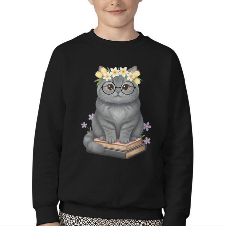 Just A Girl Who Loves Cats & Books Bookish Women Youth Crewneck Sweatshirt