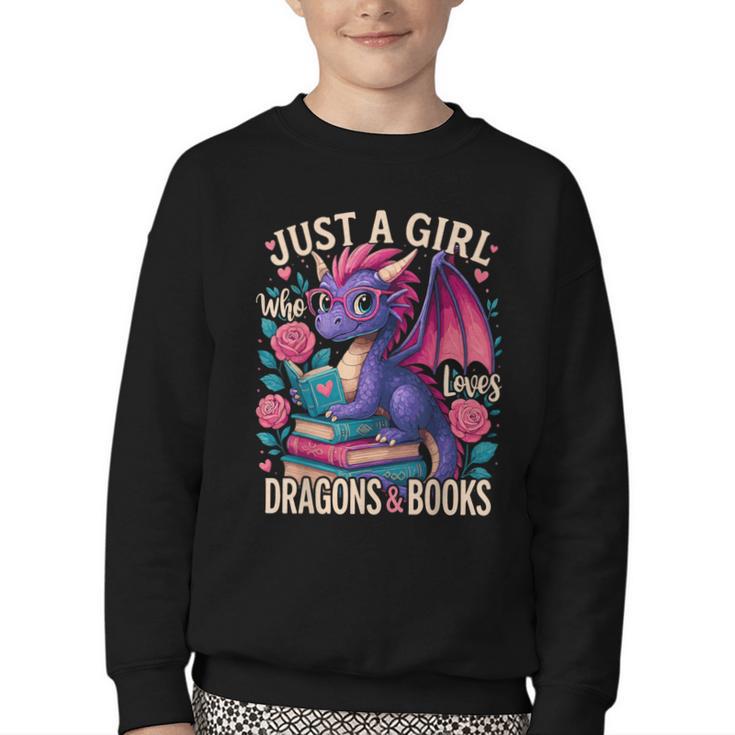 Just a Girl Who Loves Dragons And Books Dragon Youth Crewneck Sweatshirt