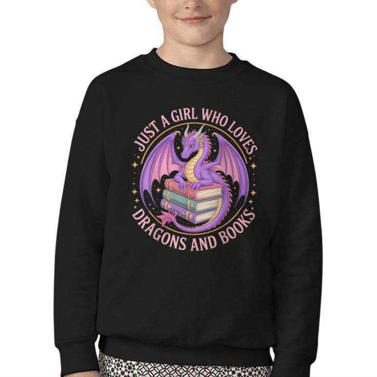 Just A Girl Who Loves Dragons And Books Fantasy Dragon Youth Crewneck Sweatshirt