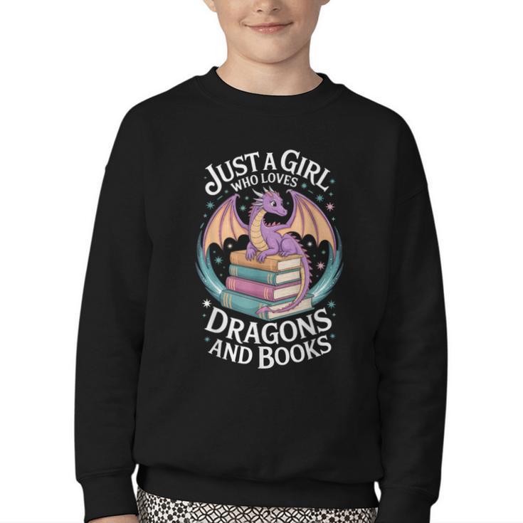 Just A Girl Who Loves Dragons And Books Fantasy Reader Youth Crewneck Sweatshirt
