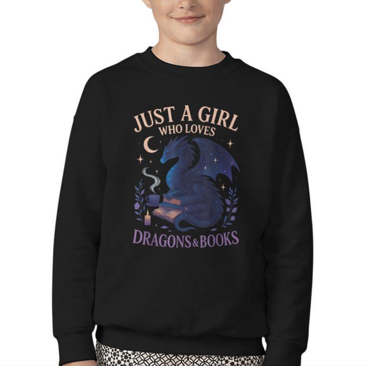 Just a Girl Who Loves Dragons And Books Fantasy Youth Crewneck Sweatshirt
