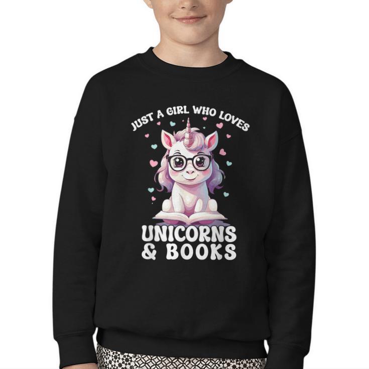 Just a Girl Who Loves Unicorns & Books Bookish Unicorn Love Youth Crewneck Sweatshirt