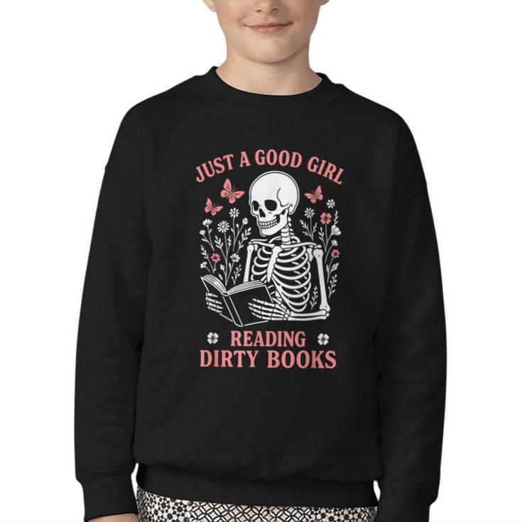 Just A Good Girl Reading Dirty Books Dark Romance Youth Crewneck Sweatshirt