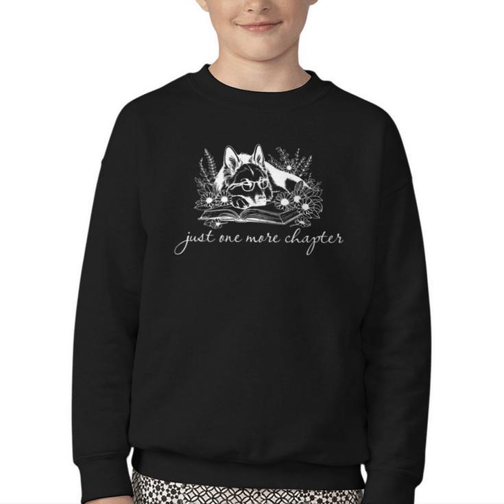 Just One More Chapter Dog German Shepherd Book Lover Youth Crewneck Sweatshirt