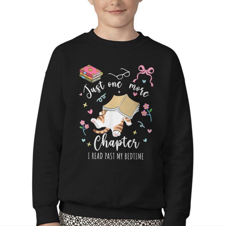 Just One More Chapter I Read Past My Bedtime Cat Book Lover Youth Crewneck Sweatshirt