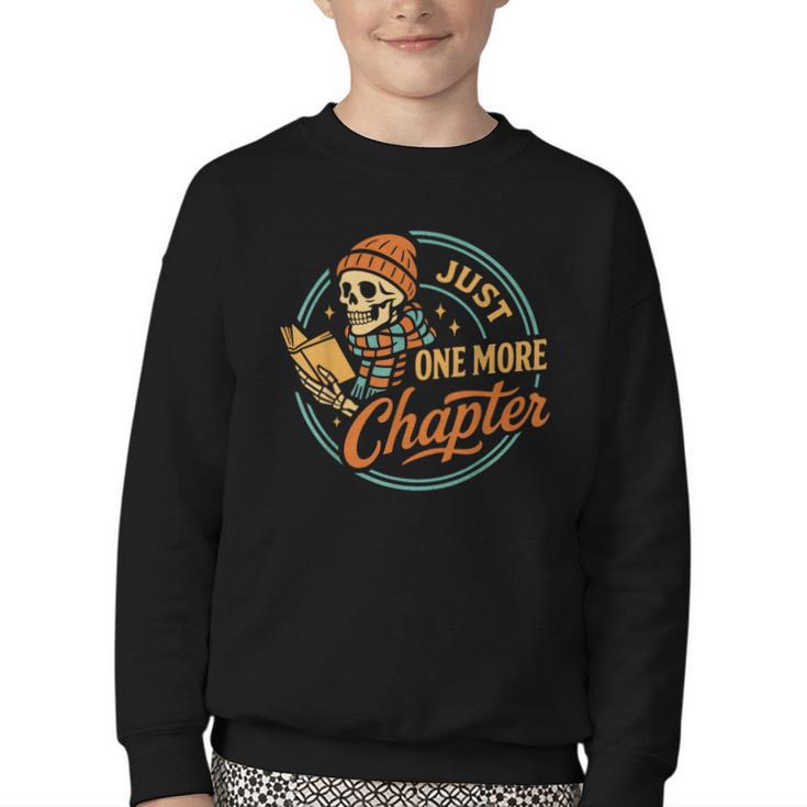 Just One More Chapter Skeleton Reading Book Scaft Beanie Youth Crewneck Sweatshirt