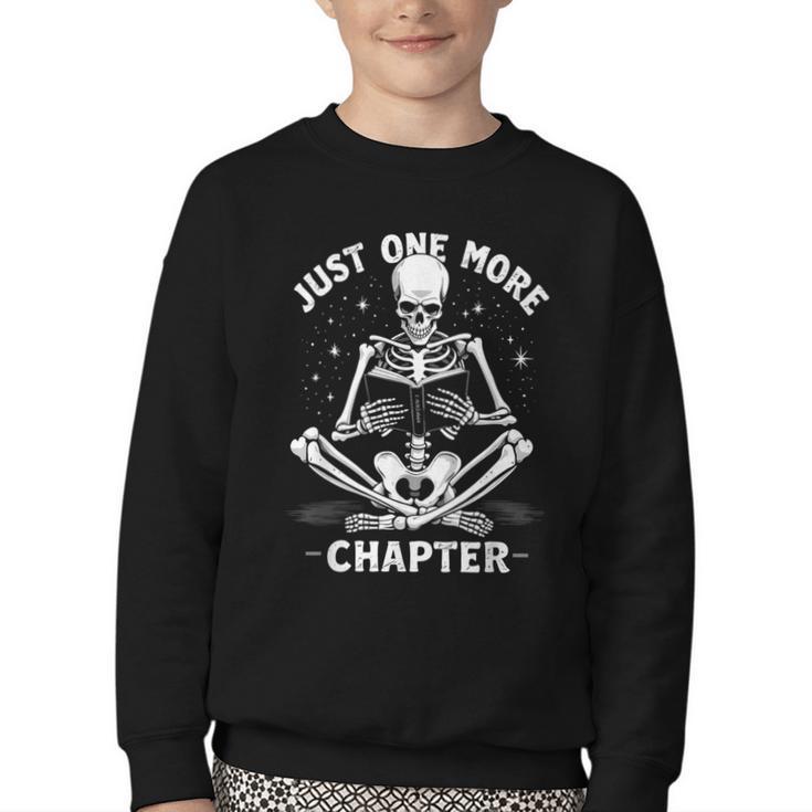 Just One More Chapter Skeleton Reading Bookworm Youth Crewneck Sweatshirt