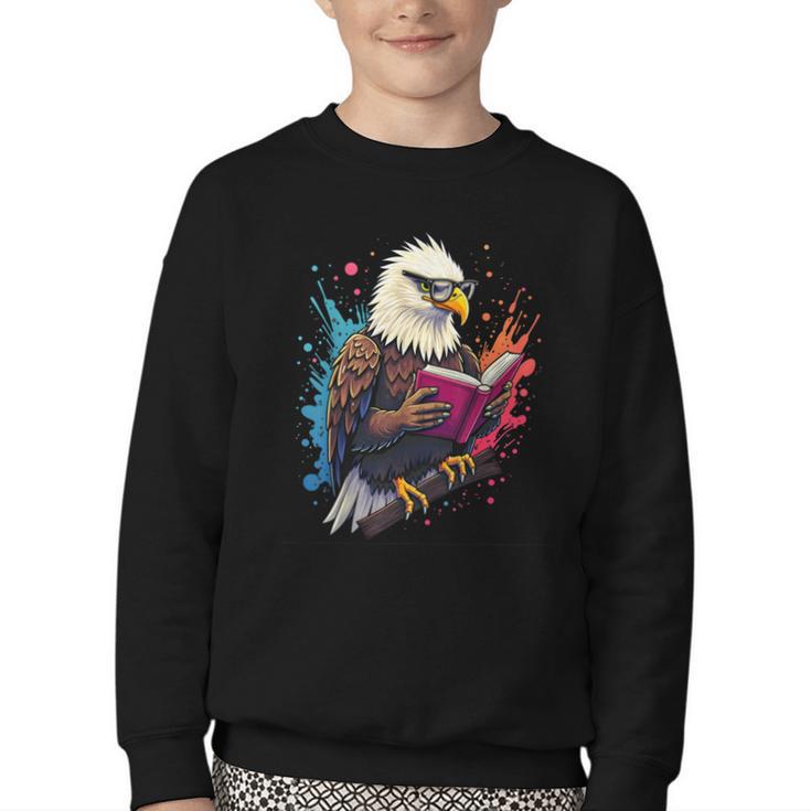 Kawaii Eagle Reads Book Reading Library Book Bookworm Youth Crewneck Sweatshirt