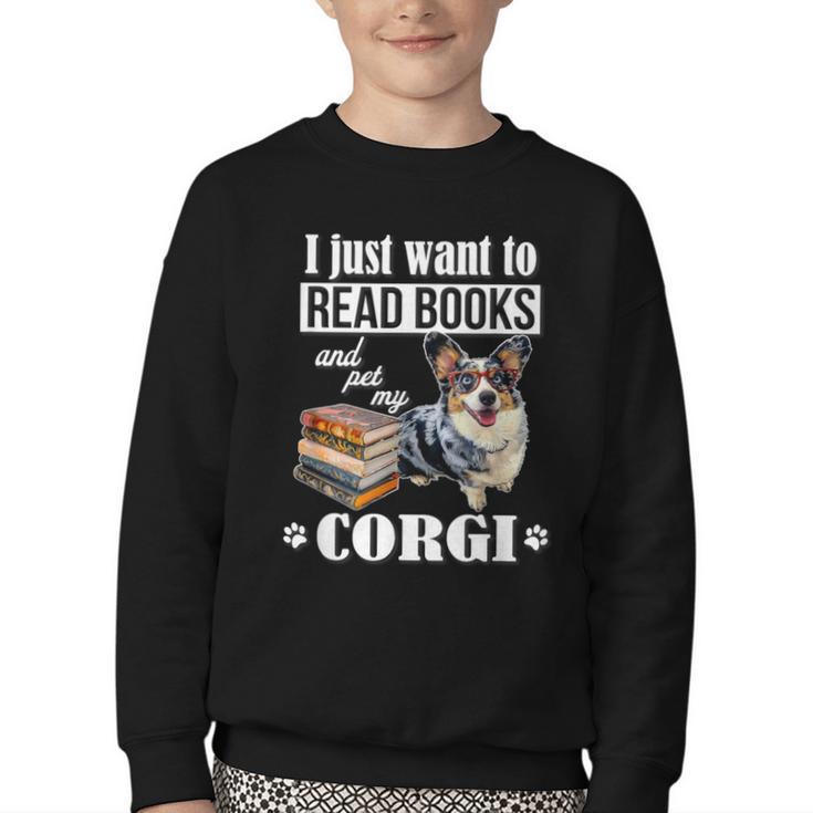 Kids Read Books & Pet My Blue Merle Corgi Lover Youth Crewneck Sweatshirt