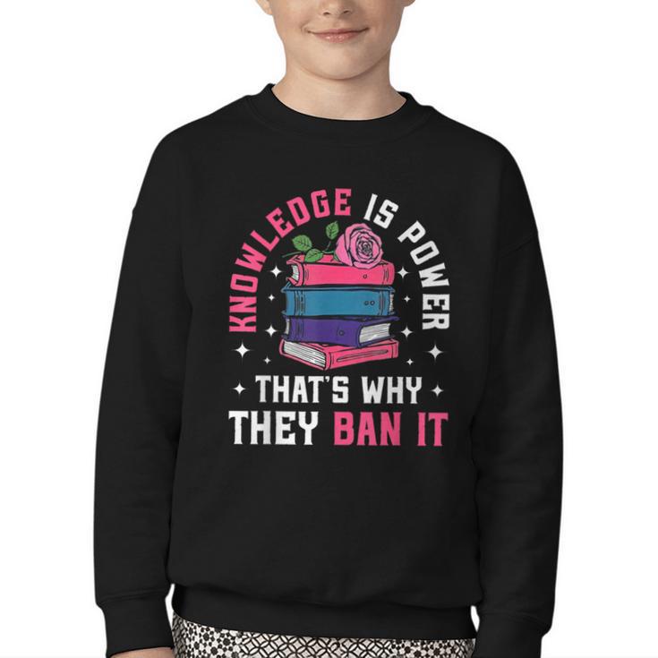 Knowledge Is Power Book Club Librarian Read Banned Books Youth Crewneck Sweatshirt